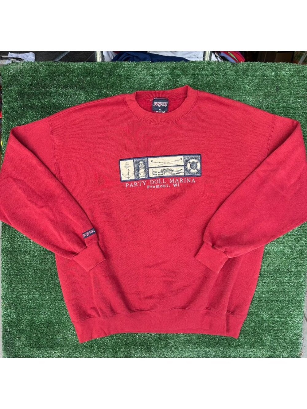 Vintage 90s Party Doll Marina Wisconsin Sweatshirt Maroon XL Nautical Preppy